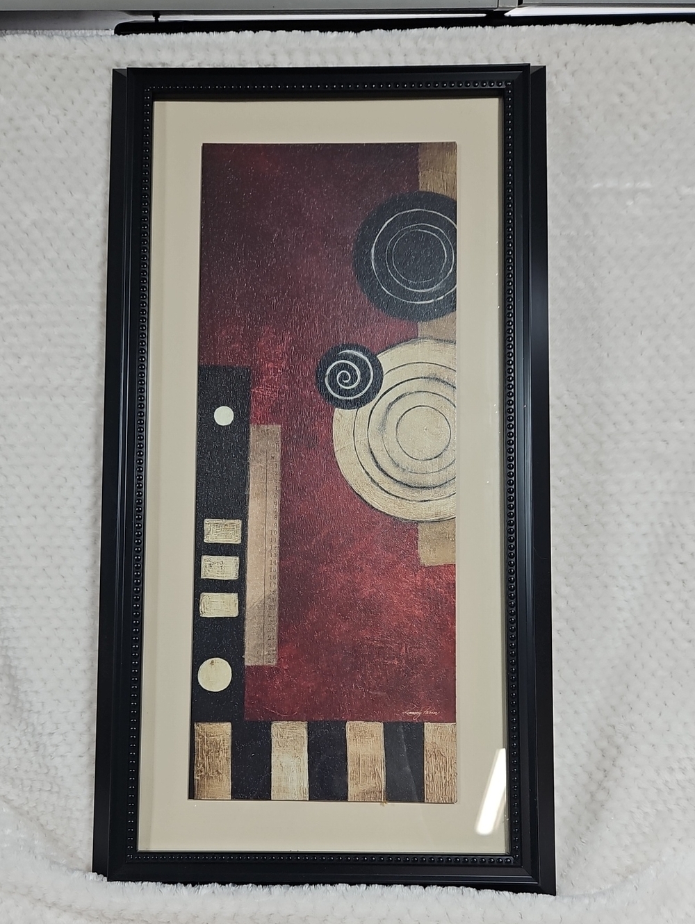 14"x26" framed wall art - geometric color block type design & raised center
